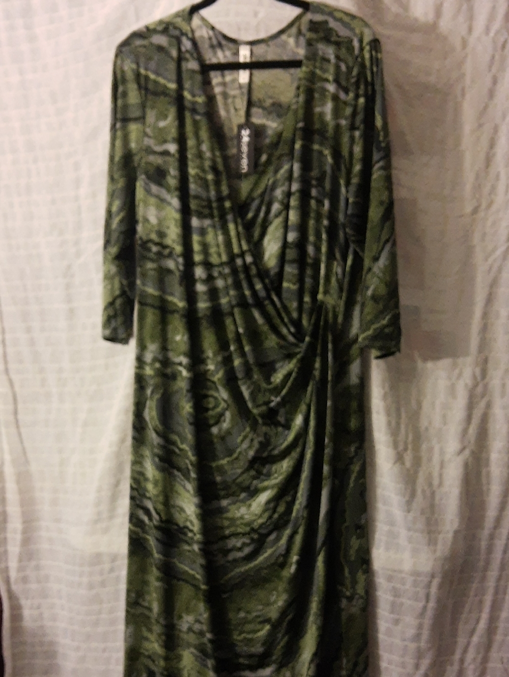 Seven7 Olive Green Long-Sleeve Faux-Wrap Maxi Dress